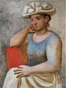 monochrome black white Painting - Woman leaning on white hat 1921 cubist Pablo Picasso